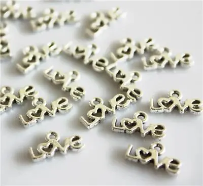 30 Love Word Heart Charms Small Tibetan Silver Pendants 12mm X 7mm C98 • £2.59