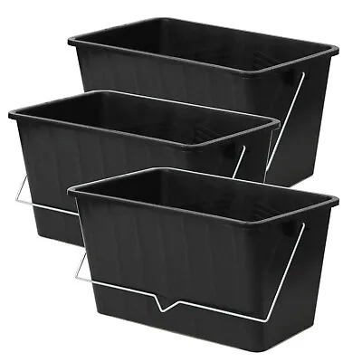 3pcs 15L Black Paint Scuttle W/ Metal Handle Large Rollers Plastic Ribbed Bucket • £15.75