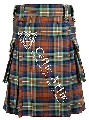 Scottish Irish Bear Tartan Kilt Tartan Cargo Pockets Utility Kilt Skirt For Men • $43