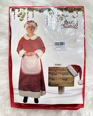 Mrs. Claus Costume Women Adult Christmas Dress With Bonnet Apron Wig & Glasses • $54.99