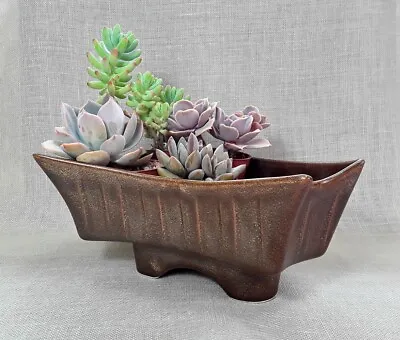 Vintage MCM? Unusual Asymmetrical Rectangular Plant Pot Holder Bowl Vase • VGC • £19.95