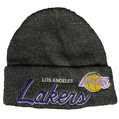 Mitchell & Ness LA Lakers NBA Cuff Beanie Knit Cap 3D Script Logo Gray Hat NWT • $21.99