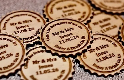 £58.99 • Buy Personalised Birch Drink Tokens Wedding Favours Circles Party Celebration Wooden