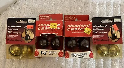 $24.99 • Buy Vintage Brass Ball Caster - 1~ 1/2  - Shepherd New Set Of 4 Gold  & 4 Brown {S