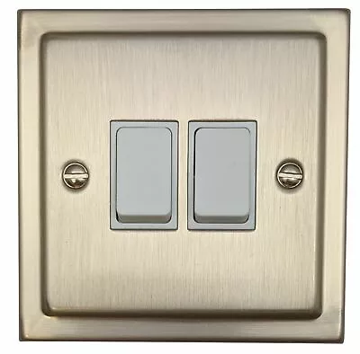 G&H TSN2W Trimline Plate Satin Nickel 2 Gang 1 Or 2 Way Rocker Light Switch • £14.85
