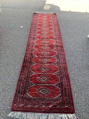RED ORIENTAL RUNNER RUG VINTAGE HAND-KNOTTED Handmade ANTIQUE 32in X 10ft • £320.91