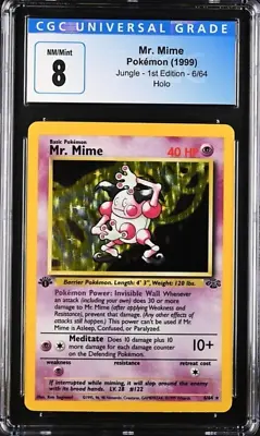 $59.99 • Buy Mr. Mime 6/64 1st Edition Holo Pokemon Jungle CGC 8 NM/Mint