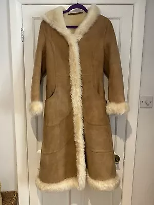 £99.99 • Buy MODISSA Vintage Camel Sheepskin Shearling Hooded Long Coat Size S