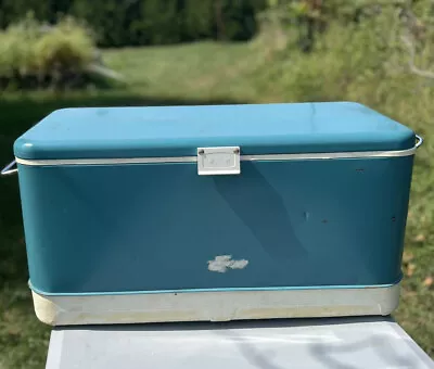 Cooler Ice Chest 27”Vintage Large Thermos Light Blue Metal • $80