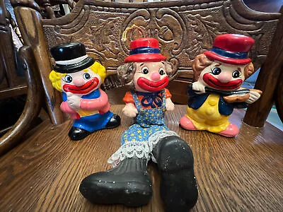 $19.99 • Buy Vintage Chalkware Clown Banks Rare Hanging Clown Coin Bank Very Nice See Photos