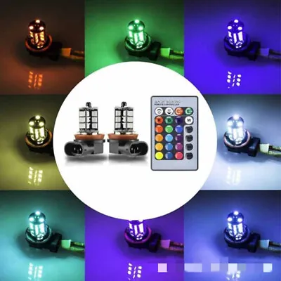 2X RGB 9005/9006 Car LED Fog Lights Bulb 5050 27SMD Color Changing Remote Contro • $11.99