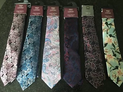 Men’s Luxury  Hand Finished Silk Ties Ex M&S 4 Designs Floral And Paisley RRP£25 • £7.95