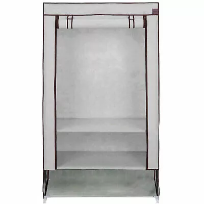 Heavy Duty Fabric Canvas Wardrobe Hanging Rail Clothes Cupboard Storage Shelving • £21.99