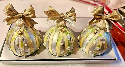 Mackenzie Childs Holly Capiz (Silver) Set Of 3 Ornaments-  RETIRED!! • $79