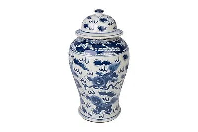 $189.99 • Buy Vintage Style Blue And White Porcelain Foo Dog Temple Jar 15 