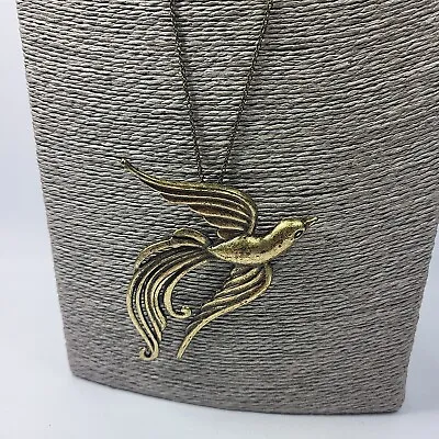 ACCESSORIZE Swallow Bird Pendant Necklace Long Bronze Tone Chain Jewellery  • £8.95