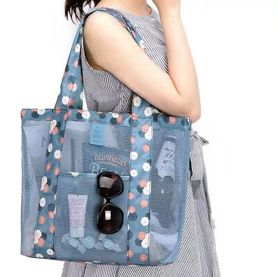 Women Shopping Mesh Shoulder Bag Handbag Beach Bag Large Clear Tote Bag Pouch UK • £8.49
