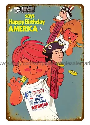 1975 Patriotic PEZ Candy Dispenser Happy Birthday Ameria Metal Tin Sign • $18.98