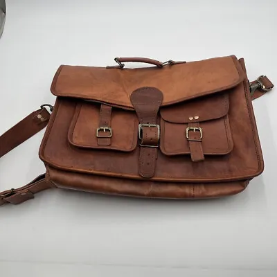 18x13  Vintage Leather Padded Briefcase Messenger Bag Satchel Laptop Macbook Ba • £40.80