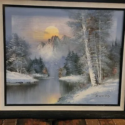 R.THOMAS SNOW MOUNTAIN LANDSCAPE OIL ON CANVAS PAINTING 29 X25  • $100