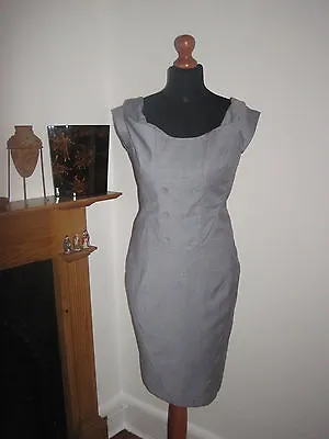 FULL CIRCLE WIGGLE DRESS 12 NEW War Bride Sexy Secretary 1950s Office Chic Grey • £32.07