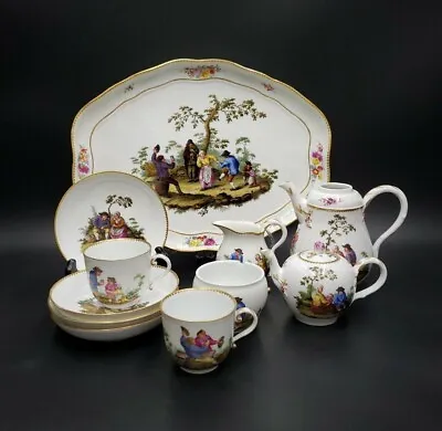 11 Piece Meissen Germany Mini Porcelain Tea Set With Tray Courting Scenes. • $3465