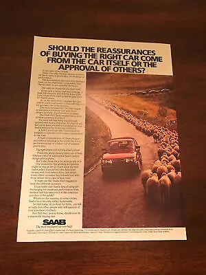 1984 VINTAGE 8X11 PRINT Ad FOR THE SAAB 900 APC TURBO CAR SHEEP ON SIDE OF ROAD • $9.95