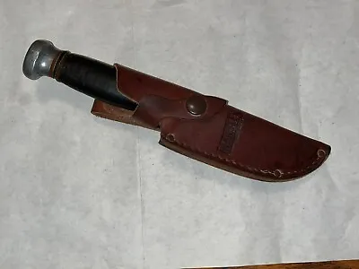 Vintage Marbles Gladstone Stacked Leather Fixed Blade Knife & Sheath • $118