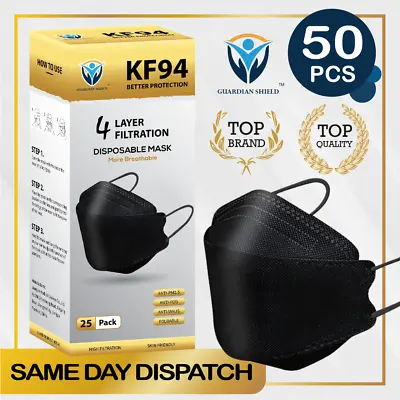 50Pcs KF94 Disposable Face Mask 3D Mouth Comfort Protective Masks 4 Layer-Black • $19