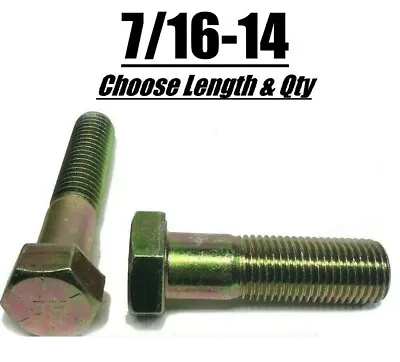 7/16 -14 Hex Cap Screws - Zinc Plated Steel Hex Bolts - Grade 8 - Select Size • $11.61
