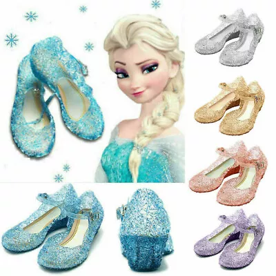 Kids Girls Frozen Princess Elsa Cosplay Fancy Dress Up Sandals Jelly Shoes Size • £8.52