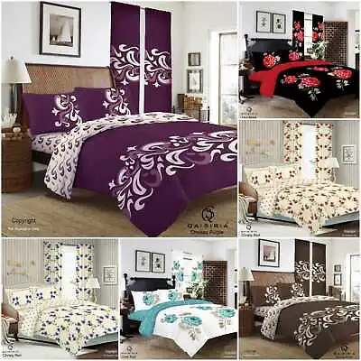 Complete Duvet Set Quilt Cover Fitted Sheet Pillow Cases Or Matching Curtains • £20.99