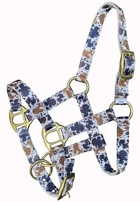 New! Adjustable FOAL MINI HORSE SIZE COWHIDE PRINT NYLON HALTER W Brass Hardware • $12.99