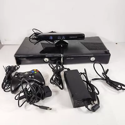 Lot Xbox 360 S Slim Black Console Model 1439 Cords KINECT Controller Tested • $169.99