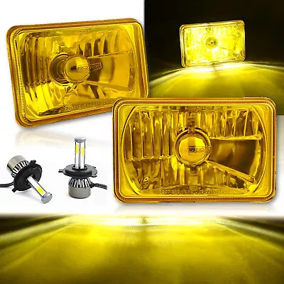 4X6  LED Crystal Yellow Glass Metal Headlight 4000Lm H4 Light Bulb Headlamp Pair • $99.95