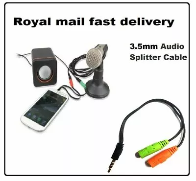 £3.49 • Buy 3.5mm Stereo Headphone Microphone Audio Splitter Cable Adapter Male To 2 Female