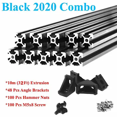 Black 2020 T-slot Aluminum Extrusion Combo Kit 10m Extrusion Angle Brackets  • $109.99