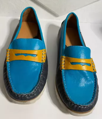 Venettini Timo Euro Size 32 55 Designer Penny Loafer Driving Shoe Colorblock EUC • $19.99