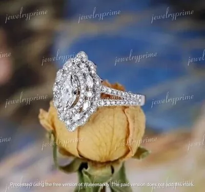 3Ct Marquise Cut Lab Created Diamond Halo Engagement Ring 14K White Gold Plated • $113.99