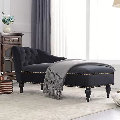 Modern Velvet Chaise Lounge Button Tufted Sleeper Sofa Chair With Nailhead Trim • $244