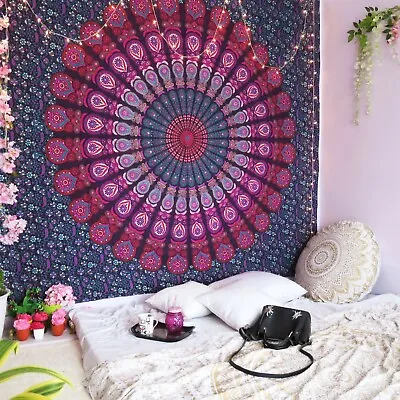 Oussum Cotton Mandala Tapestry Peacock Print Wall Hanging Home Decor Queen Size • $17.99
