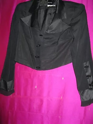 Vintage Short Black Silk Jacket Sz . 4 Or 6 L/s W/ Silk Collar Dressy Lined • $23.45