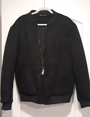Zara Men's Black Faux Suede Bomber Jacket - Large • $67.77