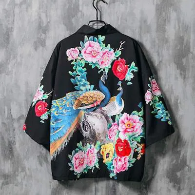 Women Men Floral Kimono Jacket Japanese Style Loose Casual Yukata Cardigan Coat • £25.46