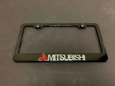 1x MITSUBISHI 3D Emblem BLACK Stainless License Plate Frame RUST FREE + ScrewCap • $21