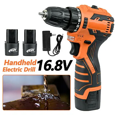 16.8V Electric Drill 3/8  Power Tool Cordless Screwdriver Drill Set W/ 2 Battery • $33.39