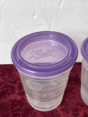 $10.99 • Buy BALL Freezer Jar (8oz) With Screw Lids Clear Plastic PURPLE Lid BPA Set Of 2