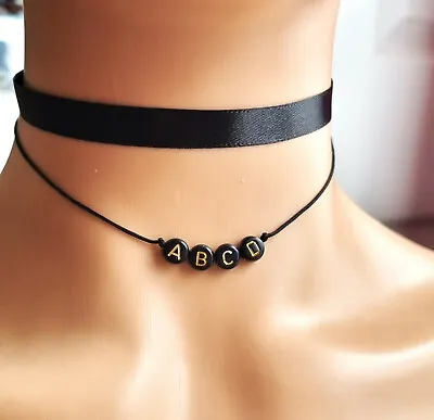 £3.89 • Buy Double Layer Black Choker Beaded Word Or Name Handmade Personalised Necklace UK
