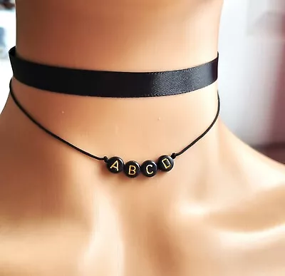£3.89 • Buy Double Layer Black Choker Beaded Word Or Name Handmade Personalised Necklace UK