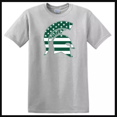 NEW MSU Michigan State University Spartans T-Shirt GREY W/ FLAG HELMET! • $19.72